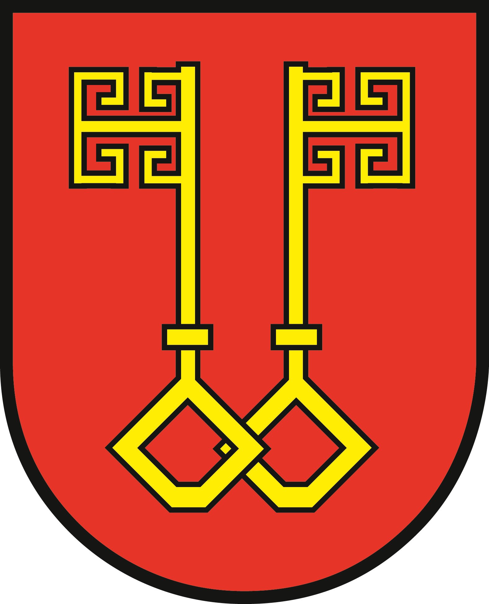 Rotes Wappenbild mit 2 gelben Schlüsseln