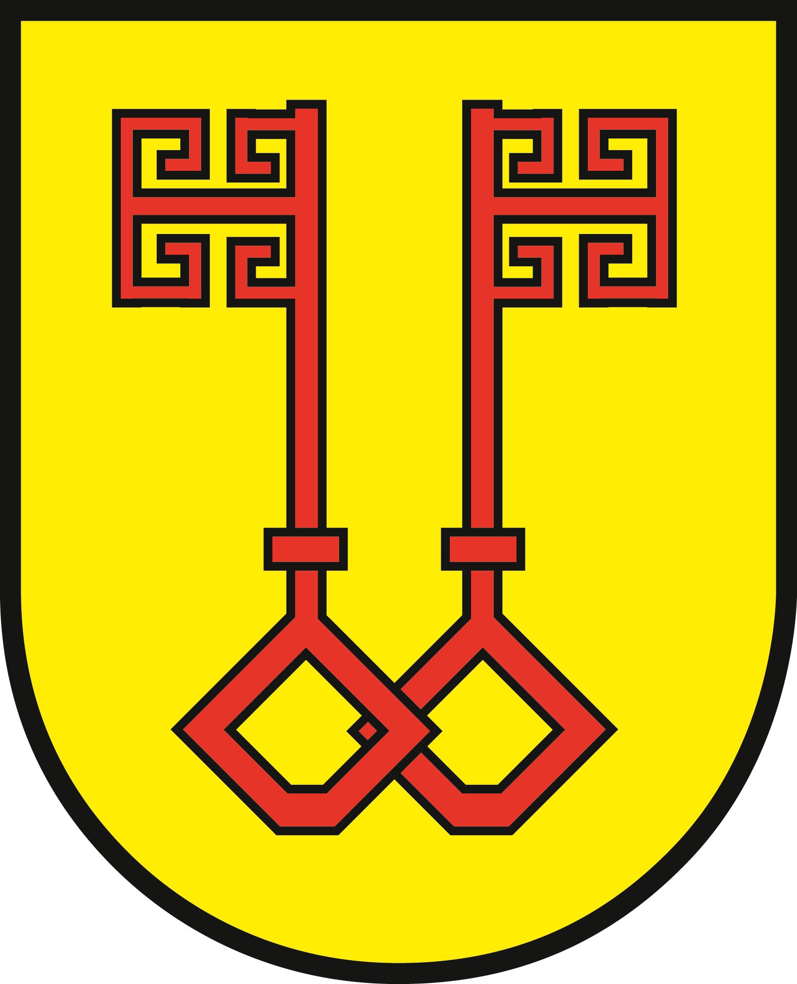 gelbes Schild mit 2 roten Schlüsseln