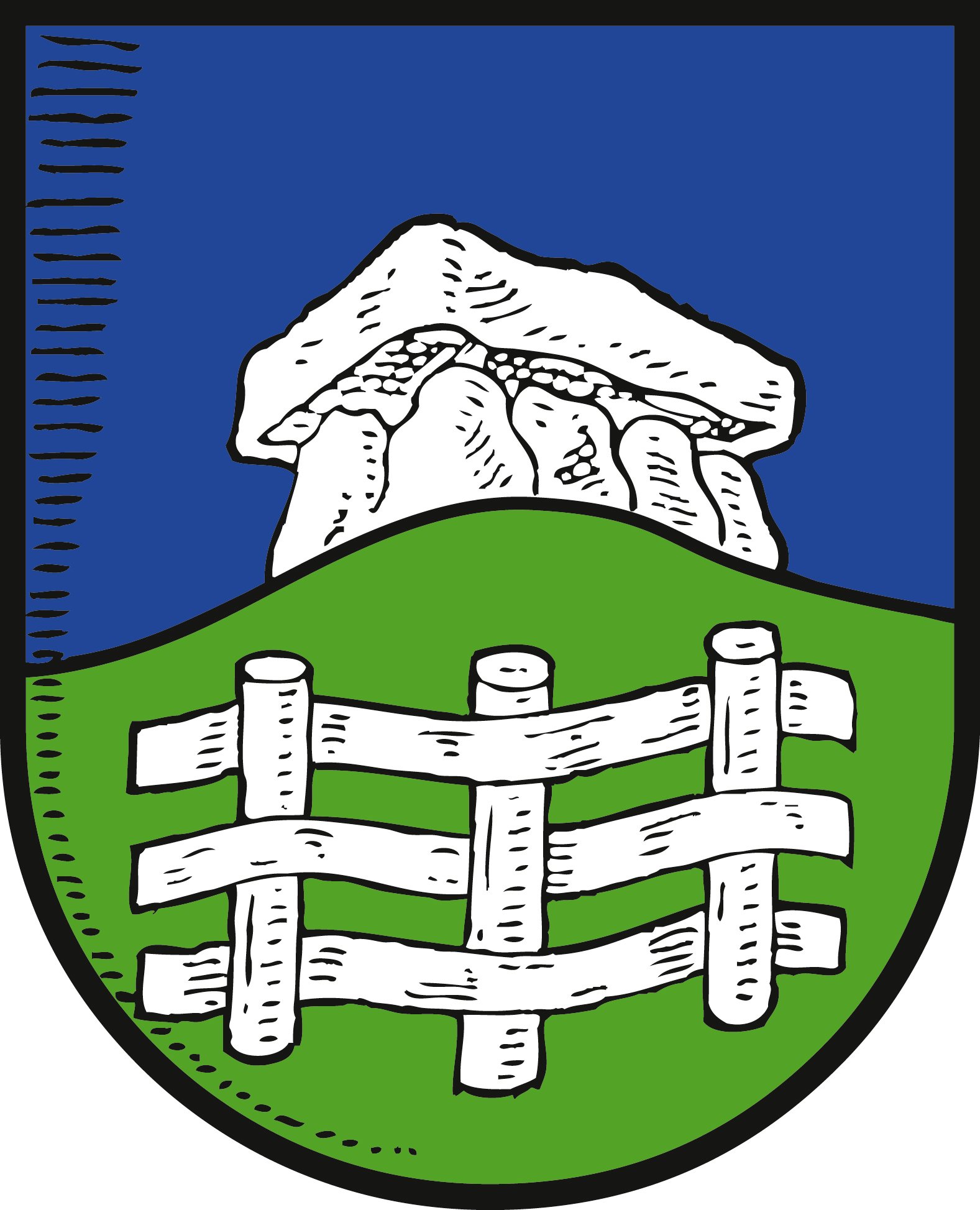 Wappen mit Thiestein und weißem Zaun